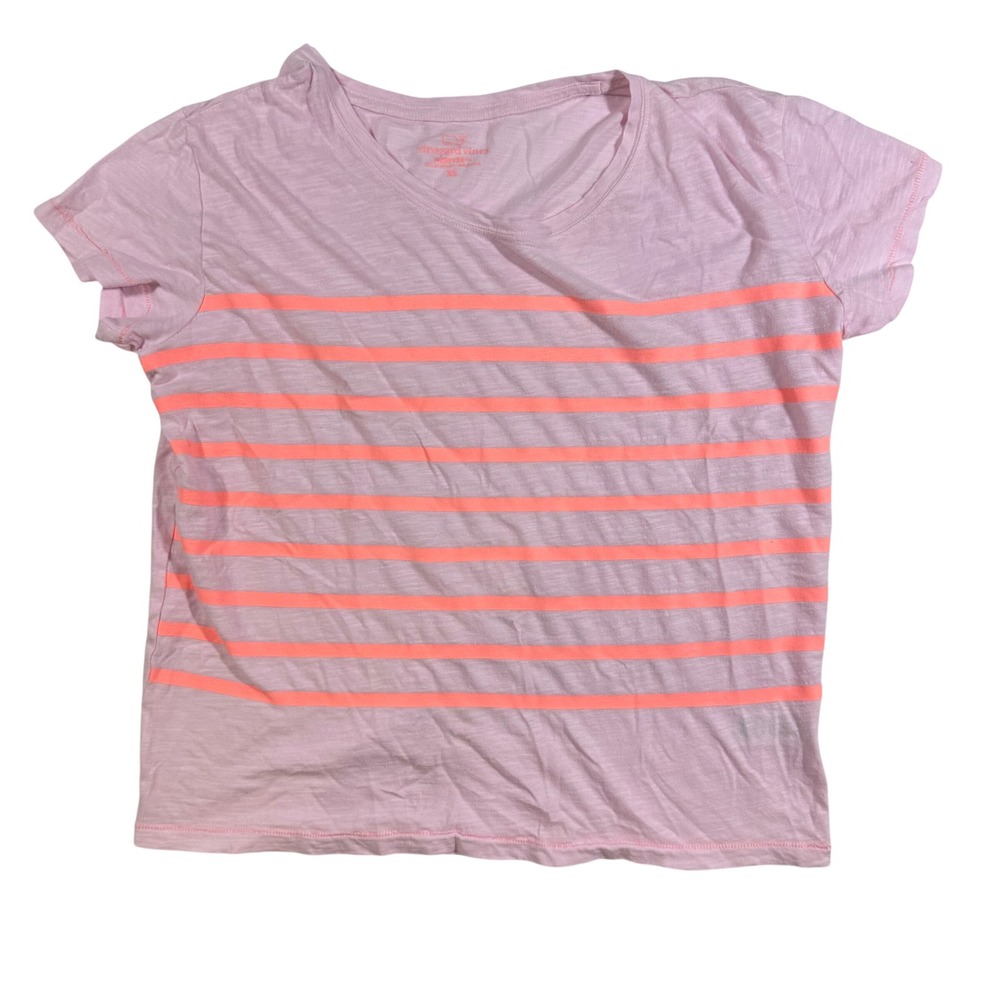Vineyard Vines Surf Tee Women XS Pink Orange Striped Preppy Coastal Nautical Top